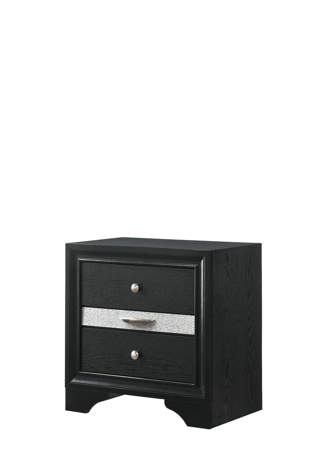 Regata Night Stand Black/Silver front view with two drawers