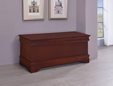 Pablo rectangular cedar chest in warm brown, front angled view