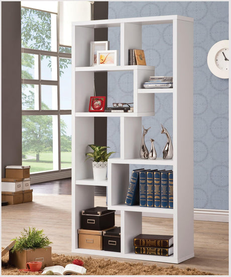 Front view of Theo 10-Shelf White Bookcase