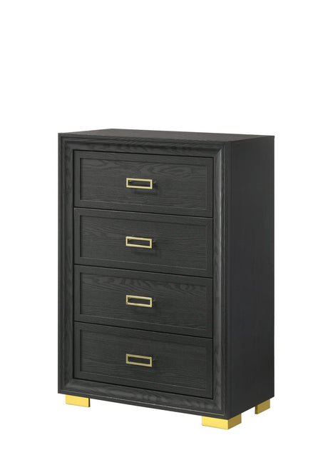 Pepe Chest black and gold contemporary wood 4 drawers front view