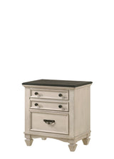 Sawyer Night Stand front view with three drawers in cream and brown finish