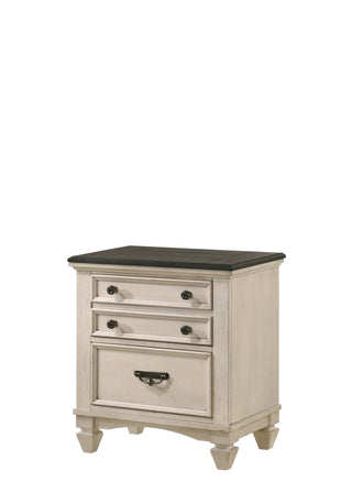 Sawyer Night Stand front view with three drawers in cream and brown finish