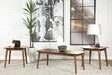 Radley 3-piece occasional set in natural walnut angle view showing coffee table and one end table