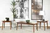 Radley 3-piece occasional set in natural walnut angle view showing coffee table and one end table