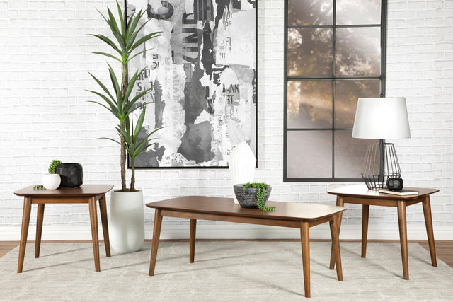 Radley 3-piece occasional set in natural walnut angle view showing coffee table and one end table