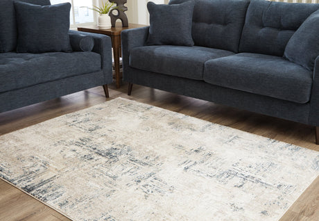 Gentor Blue and Ivory 5 by 7 rug, front view