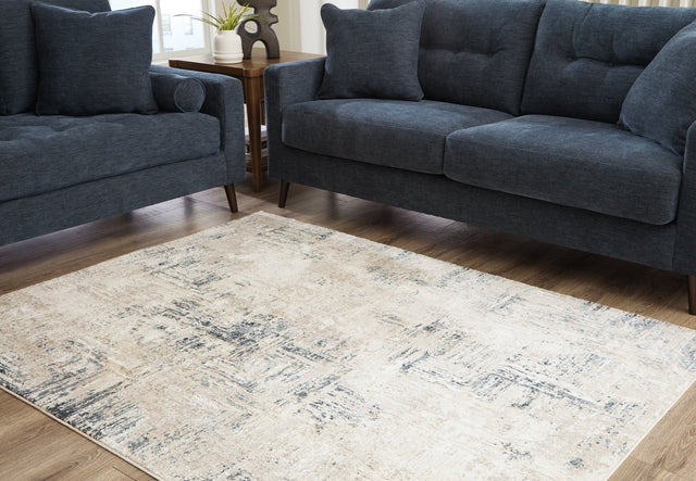 Gentor Blue and Ivory 5 by 7 rug, front view