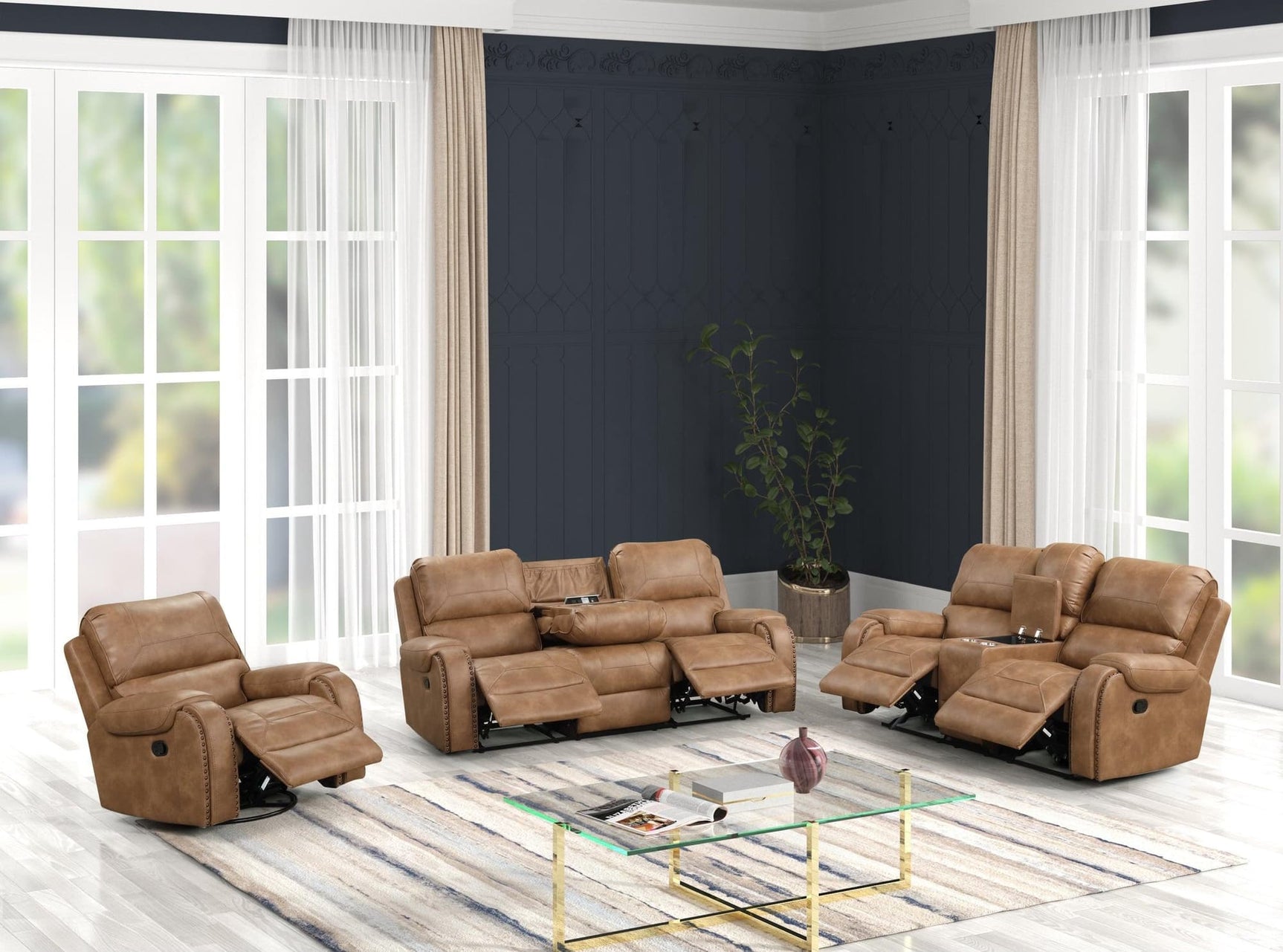 Titan Saddle Oversized 3-Piece Reclining Set full view