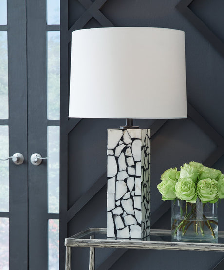 Macaria white and black marble table lamp front view