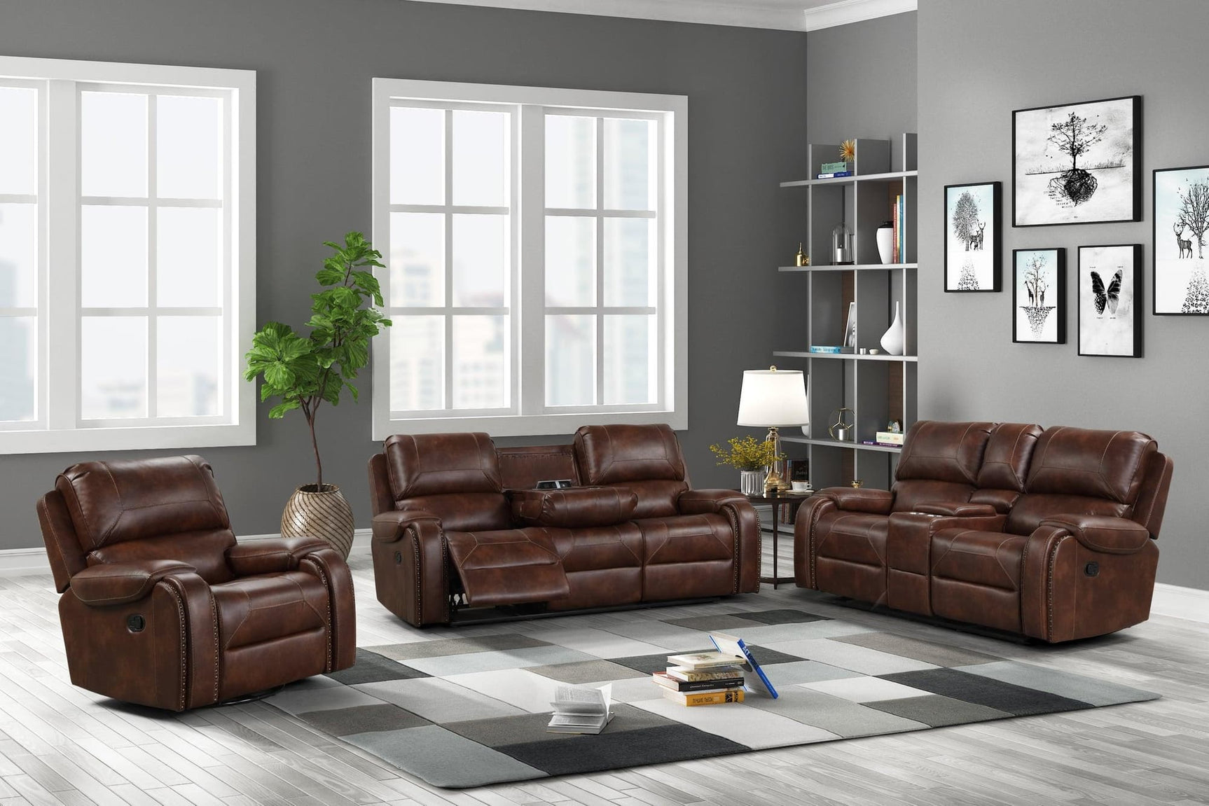 Titan Rust Oversized 3-Piece Reclining Set front angle
