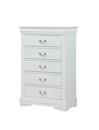Louis Philip White 5-Drawer Chest with Pewter Bail Hardware front view