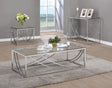 Lille glass top square end table front angle with chrome accents
