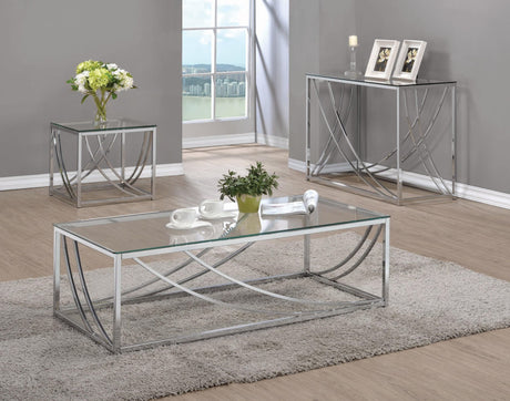 Lille glass top square end table front angle with chrome accents