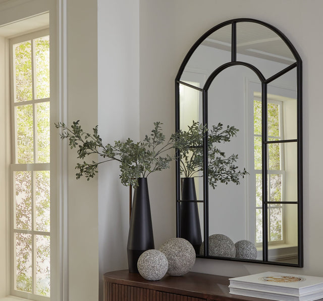 Evengton Black Metal Accent Mirror, front angled view
