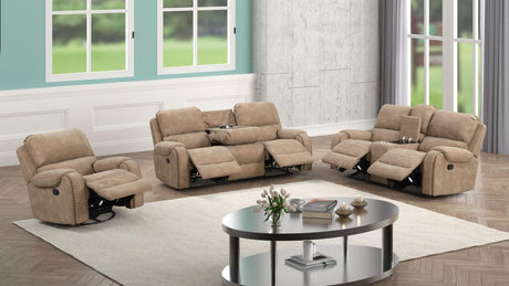 Titan Latte Oversized 3-Piece Reclining Sofa Set front view