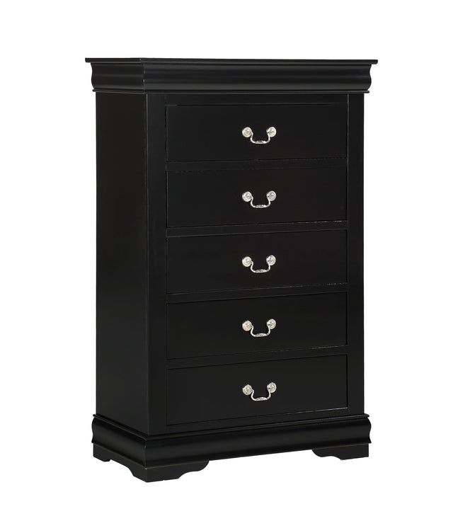 Louis Philip Black 5-Drawer Chest front angle