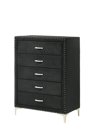 Lucinda Black 5-Drawer Chest front angle showing drawers