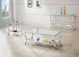 Saide Square End Table with Tempered Glass Top and Chrome Legs Front View