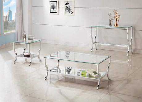 Saide Square End Table with Tempered Glass Top and Chrome Legs Front View