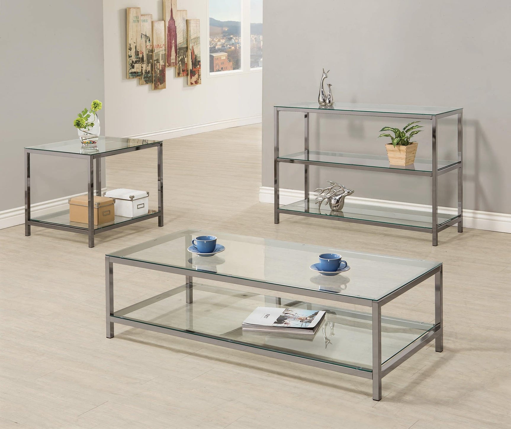 Trini coffee table black nickel frame top angled view