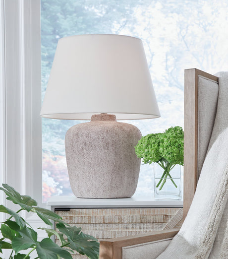 Danry Distressed Cream Table Lamp front view with empire shade