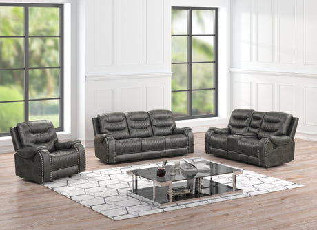 Ashley2003 charcoal reclining sofa with drop down table and cupholders