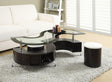 Buckley coffee table with glass top and chrome accents, front view