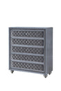 Cameo Gray Chest with 5 Drawers, front view showing nickel knobs