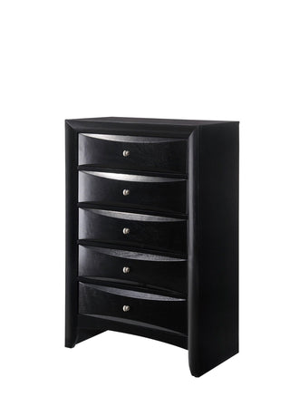 Black Emily Chest with 5 drawers and silver nickel knobs, front view