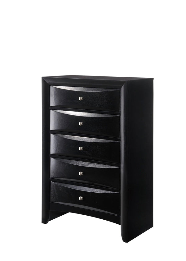Black Emily Chest with 5 drawers and silver nickel knobs, front view