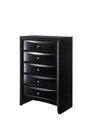 Black Emily Chest with 5 drawers and silver nickel knobs, front view