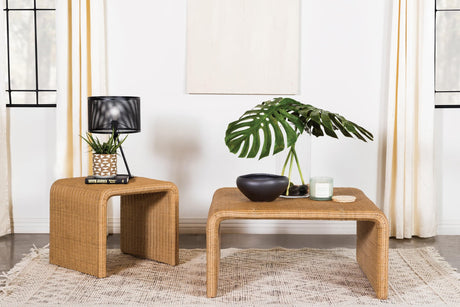 Juanita Square Rattan End Table Natural side view showcasing rattan texture