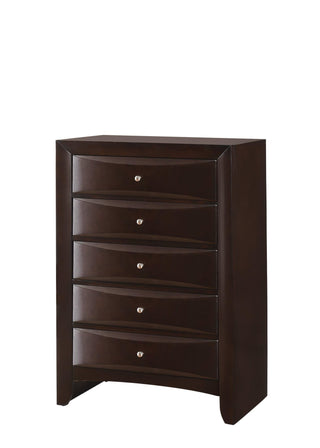 Emily Chest dark cherry finish front view with 5 drawers