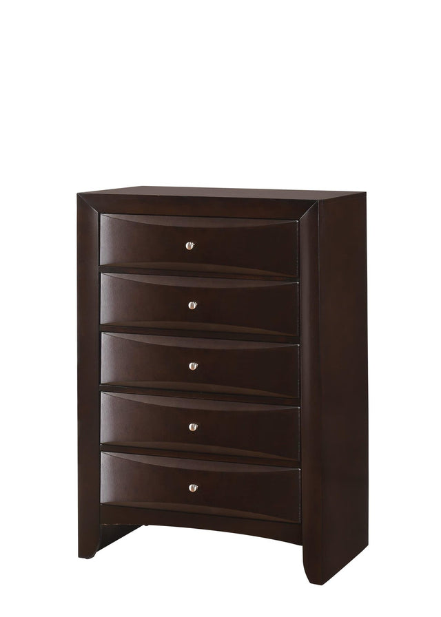 Emily Chest dark cherry finish front view with 5 drawers