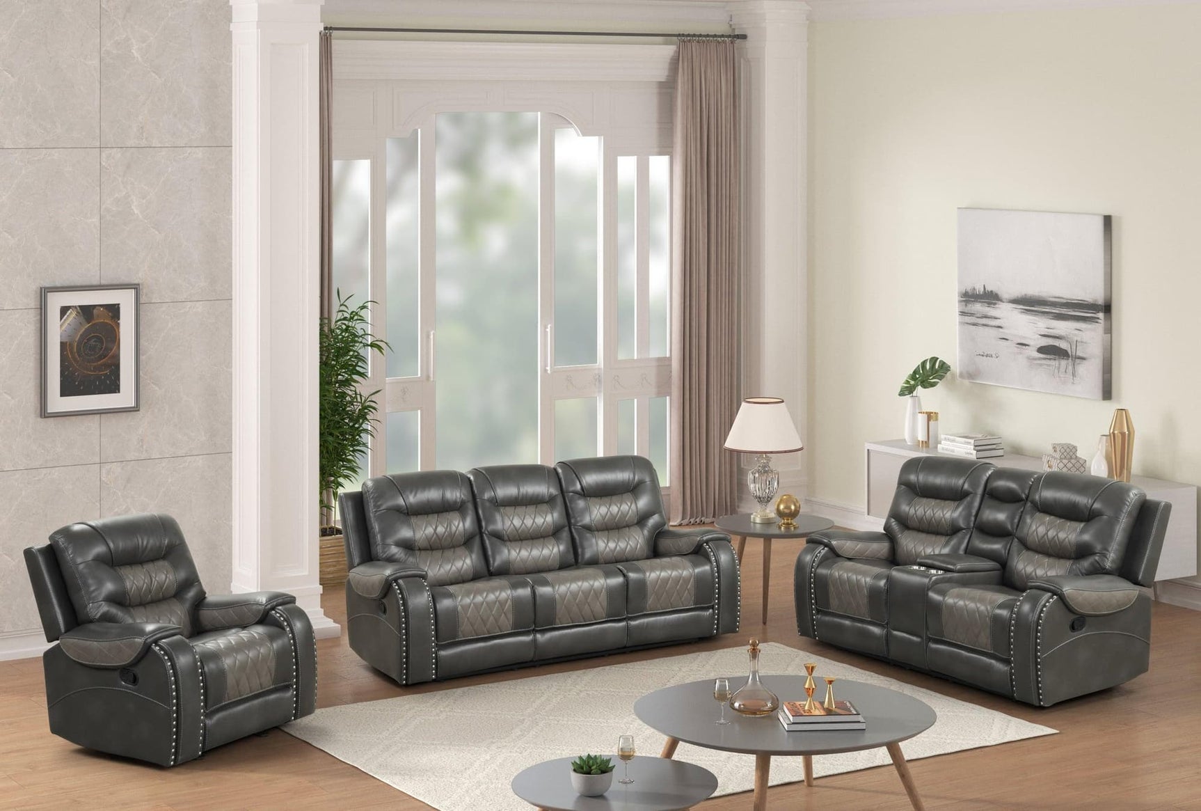 Ashley1003 Oversized 3-Piece Reclining Sofa with Drop Down Table and Power Box