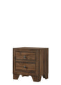 Millie Nightstand Brown Cherry front angle showing two drawers and nickel knobs