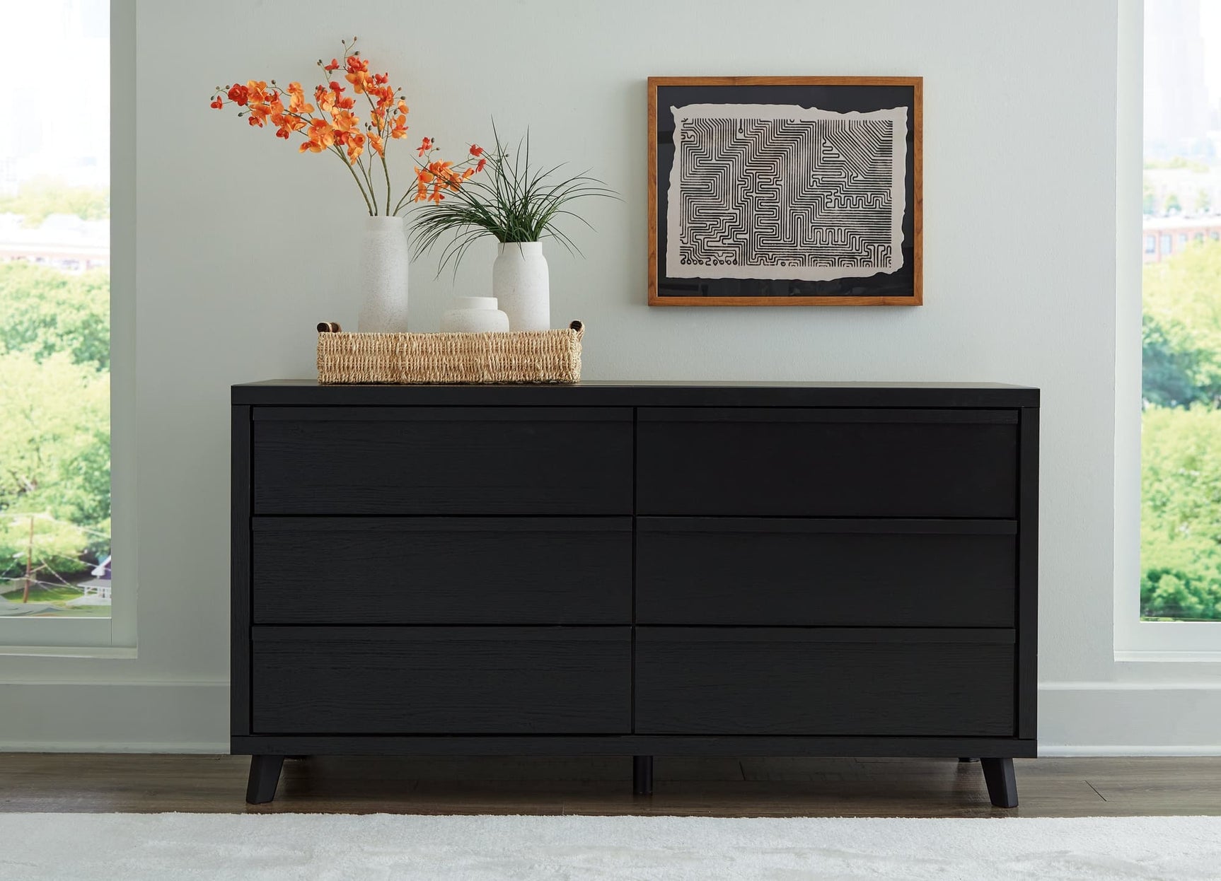 Danziar matte black dresser angled closed drawers