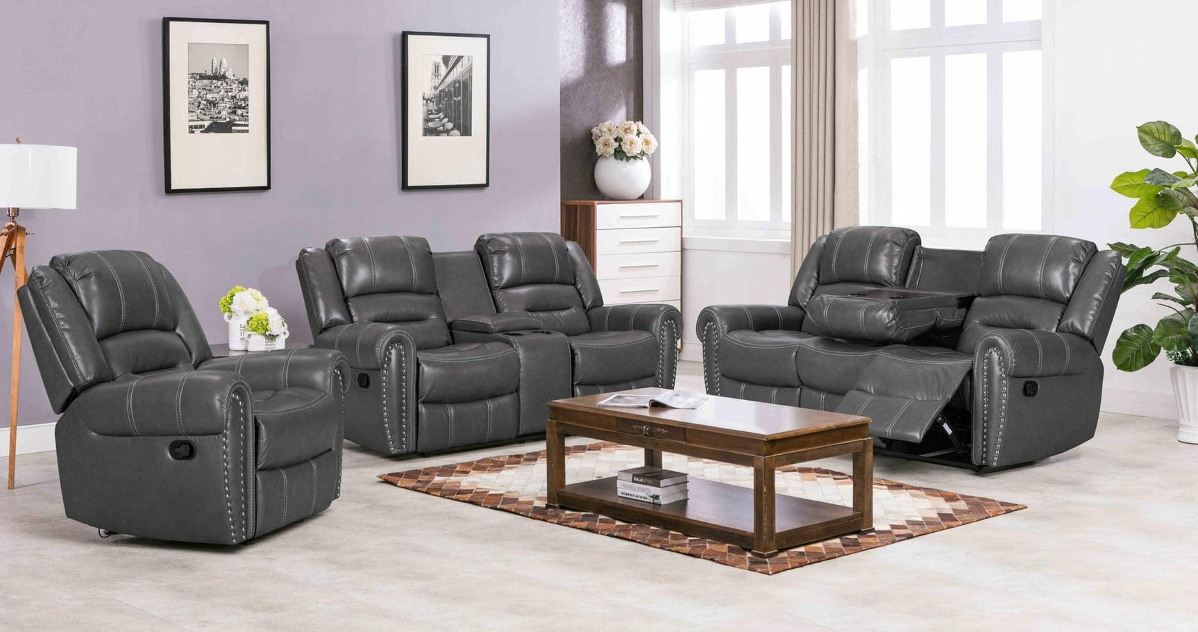 Lexington2023 Gray 3-Piece Reclining Living Room set front angle