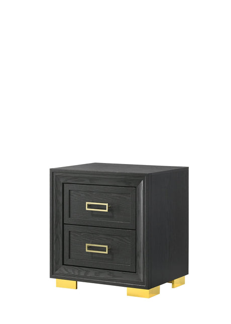 Pepe Night Stand Black/Gold, front view showing two drawers