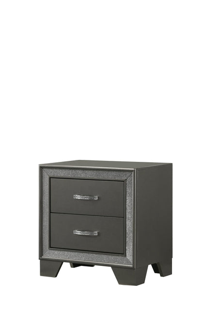 Kaia Gray Night Stand 23.6 by 16 by 24.1 inches front view showing two drawers