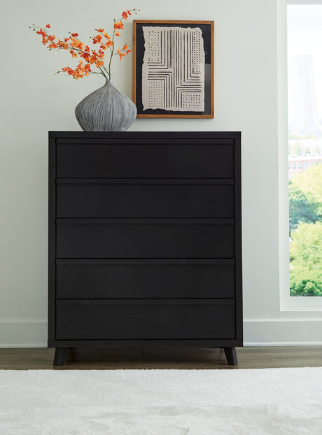 Danziar black wide chest of drawers front view