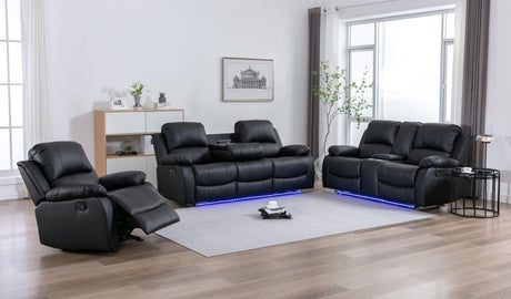 Daytona Black 3-Piece Reclining Sofa Set front view