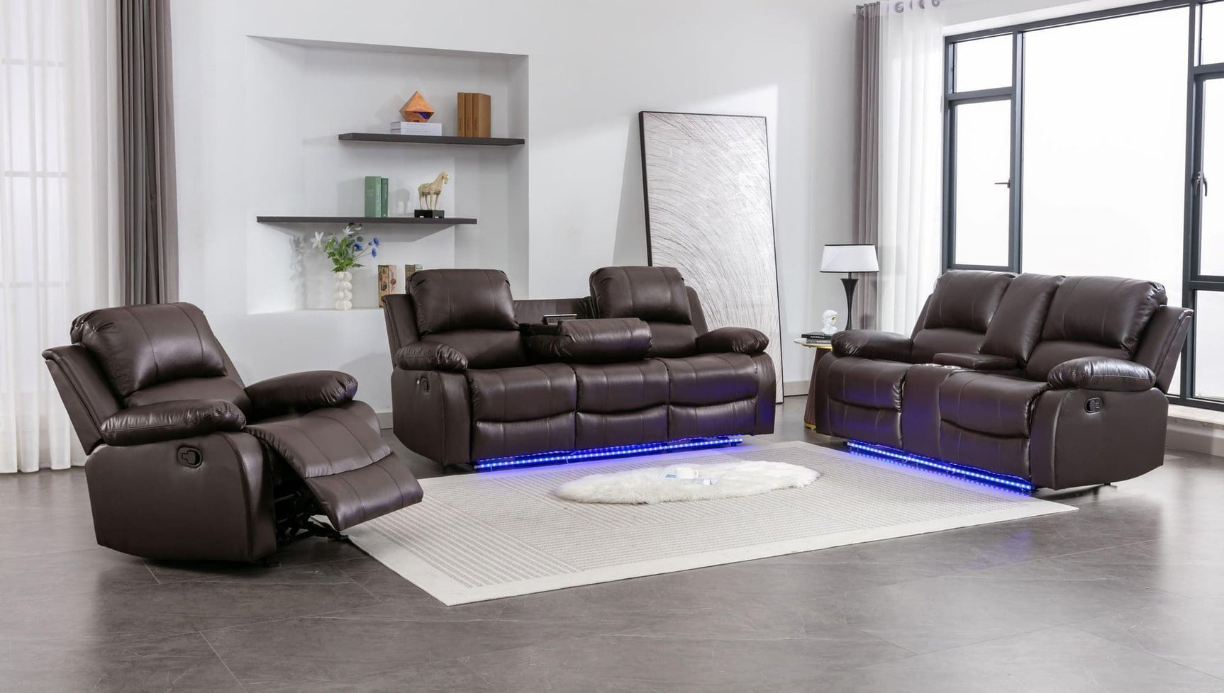 Daytona Brown reclining sofa and loveseat set - front angle view