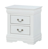 Louis Philip white nightstand with two pewter bail drawers, front angle