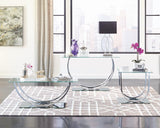 Danville U-Shaped Chrome End Table front angle showing glass top