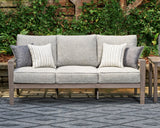 Hillside Barn gray brown outdoor sofa with cushions front view