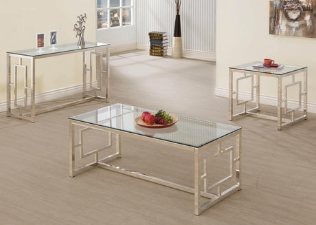 Merced Square Tempered Glass Top End Table Nickel angled view
