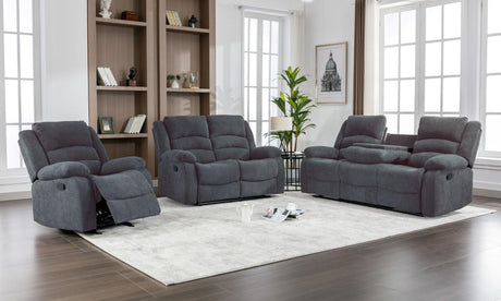 Dynamo2 charcoal 3-piece reclining sofa set angled view