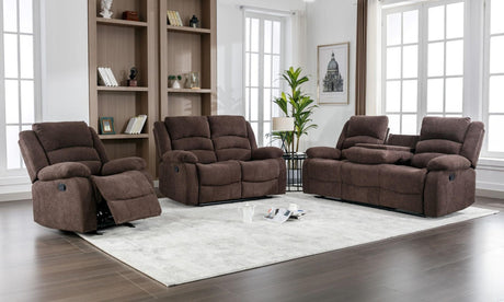 Dynamo2 chocolate 3-piece reclining set front angle