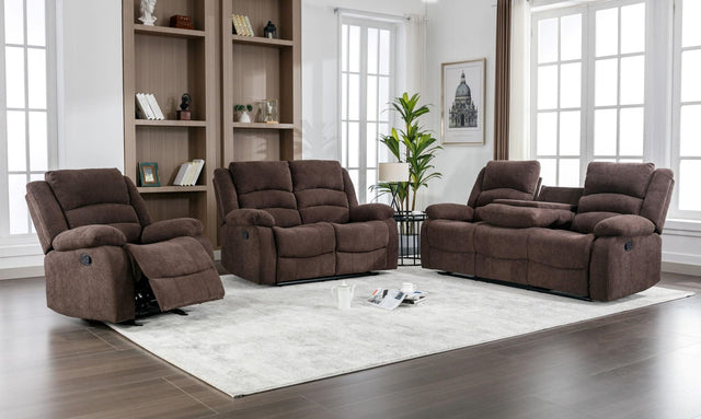 Dynamo2 chocolate 3-piece reclining set front angle
